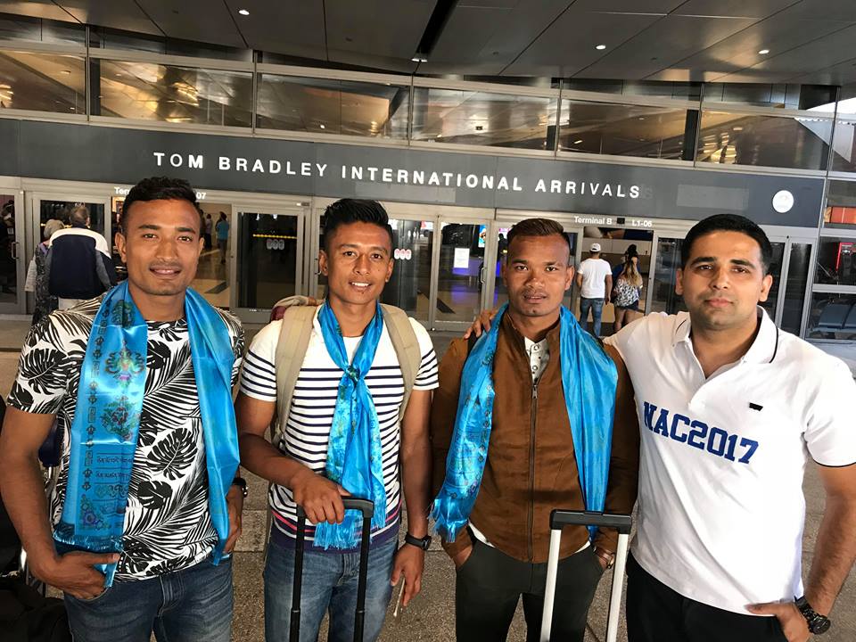 नेपाली फुटबल टिमका कप्तान बिराज महर्जन सहित राष्ट्रिय खेलाडी भरत खवास र नवयुग श्रेष्ठ तेस्रो एनएसी सम्मेलनको लागि अमेरिका आईपुगे